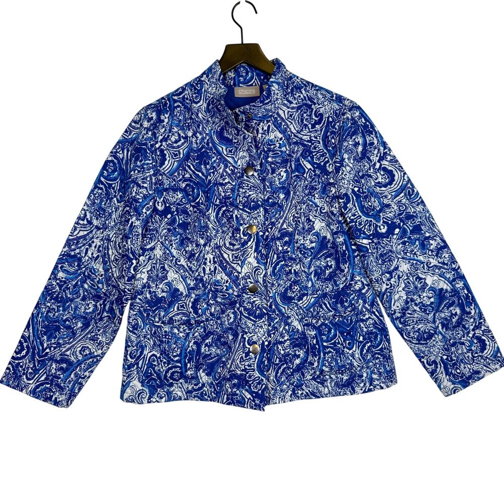 Chico's Blue Paisley Quilted Jacket - 2 (12-14)